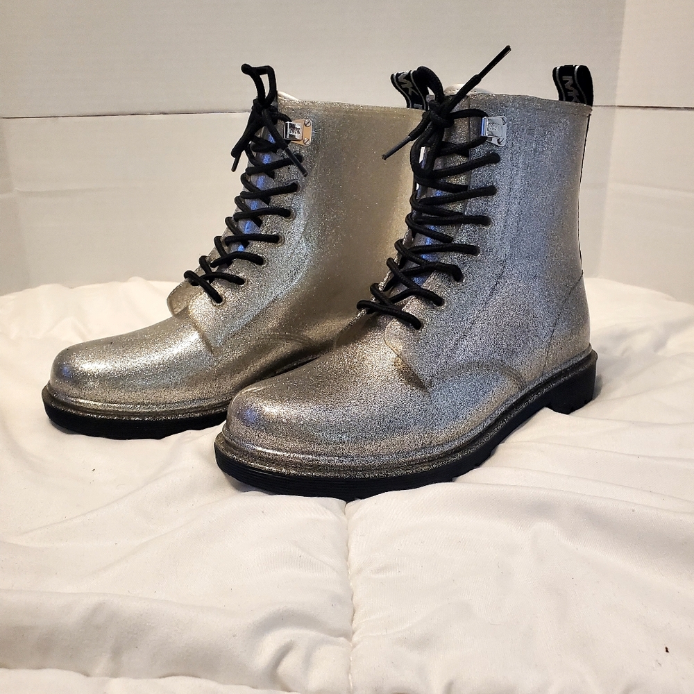 Silver MK Lace-Up Women's Rain Boots